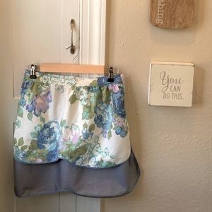 Vintage Half Waist Apron Blue Painterly Flowers Feminine Reversible Cottagecore